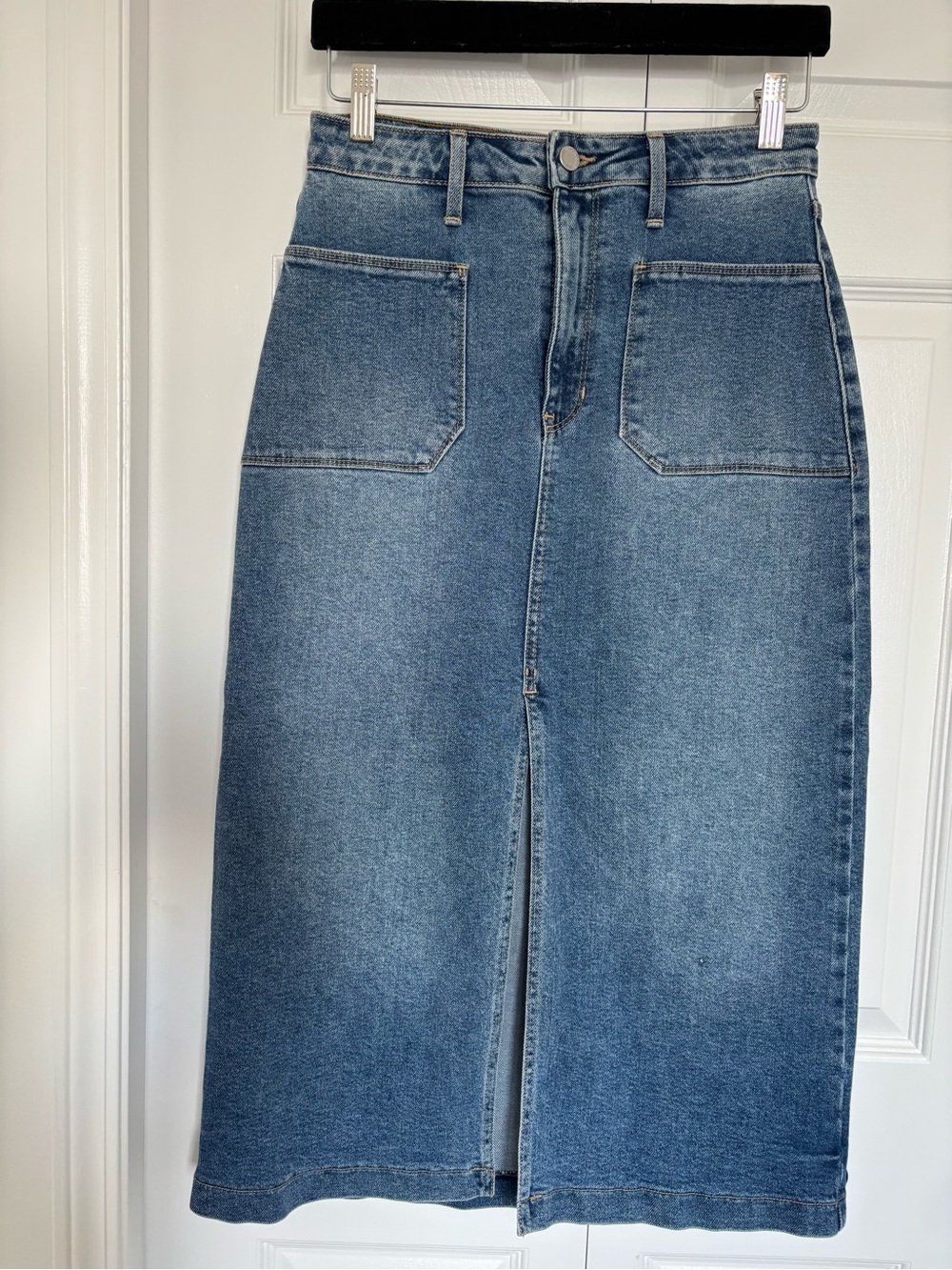 Just Black Mid Wash Denim Midi Skirt with Front Slit